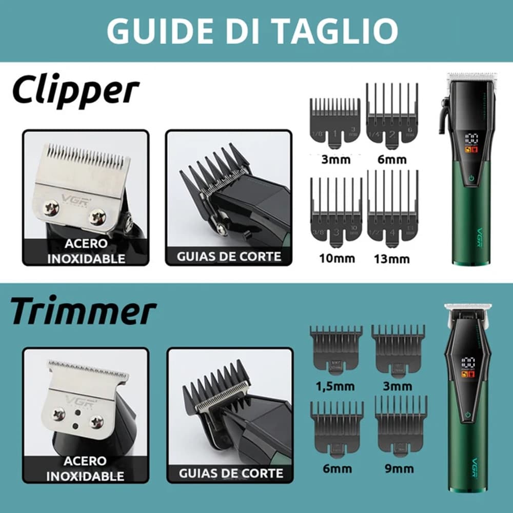 VGR V-677 Tagliacapelli e Trimmer Barber Kit Professionale 2in1 - 4