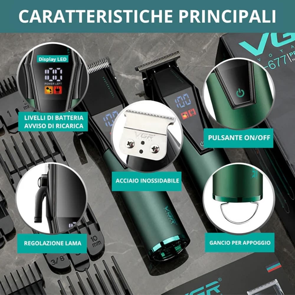 VGR V-677 Tagliacapelli e Trimmer Barber Kit Professionale 2in1 - 5
