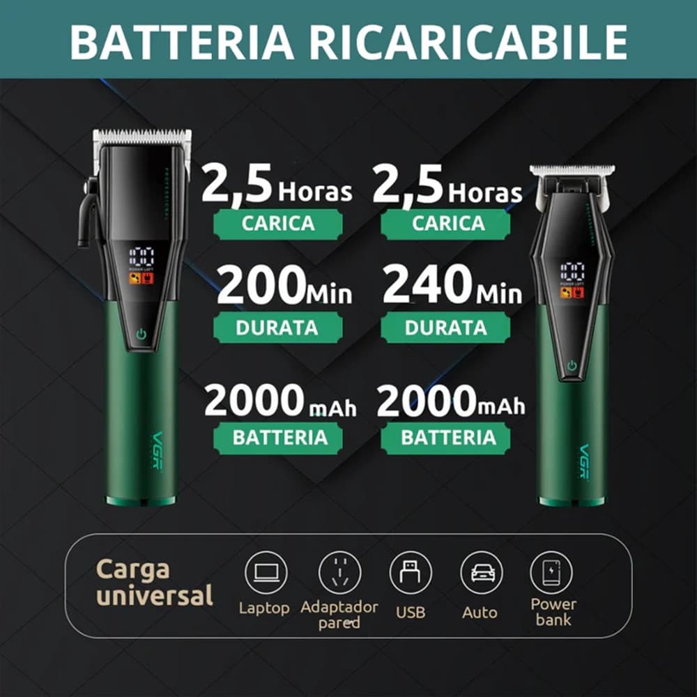 VGR V-677 Tagliacapelli e Trimmer Barber Kit Professionale 2in1 - 6