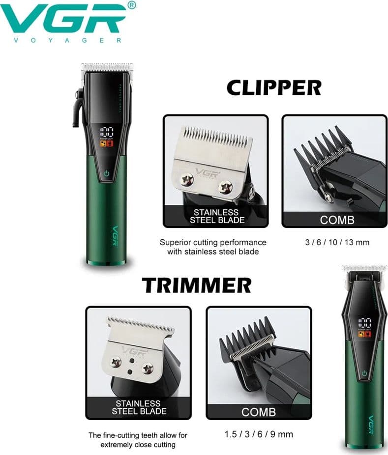 VGR V-677 Tagliacapelli e Trimmer Barber Kit Professionale 2in1 - 9