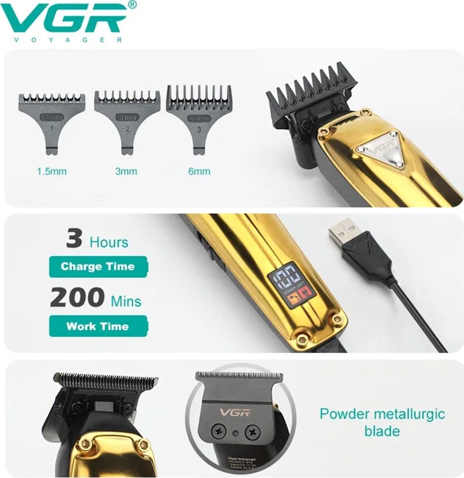 VGR V-912 Trimmer Barber Rasoio Professionale Regolabarba Precisione - 6