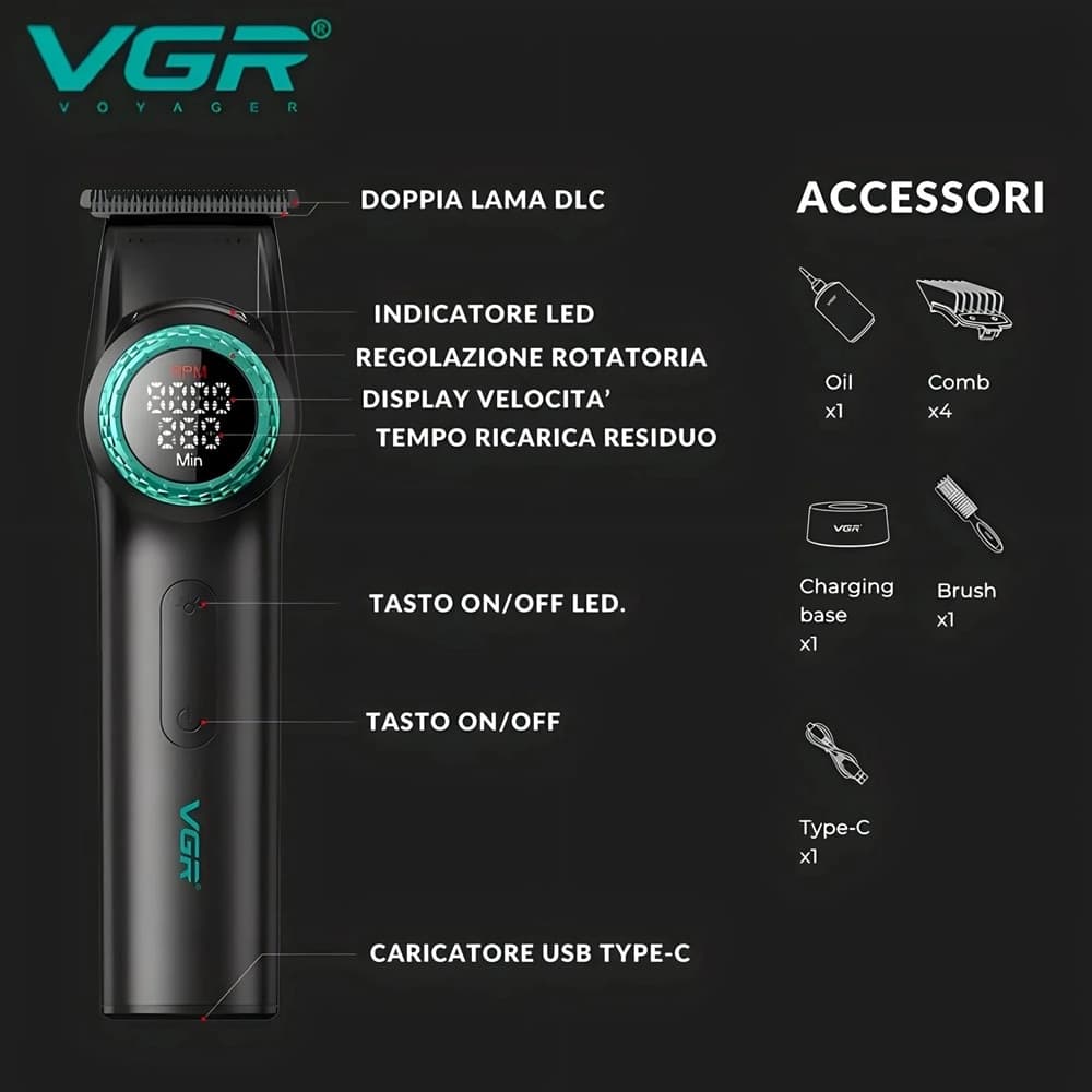 VGR V-977 Trimmer Professionale Lama a T | Rasoio Barber Precisione Fade - 6