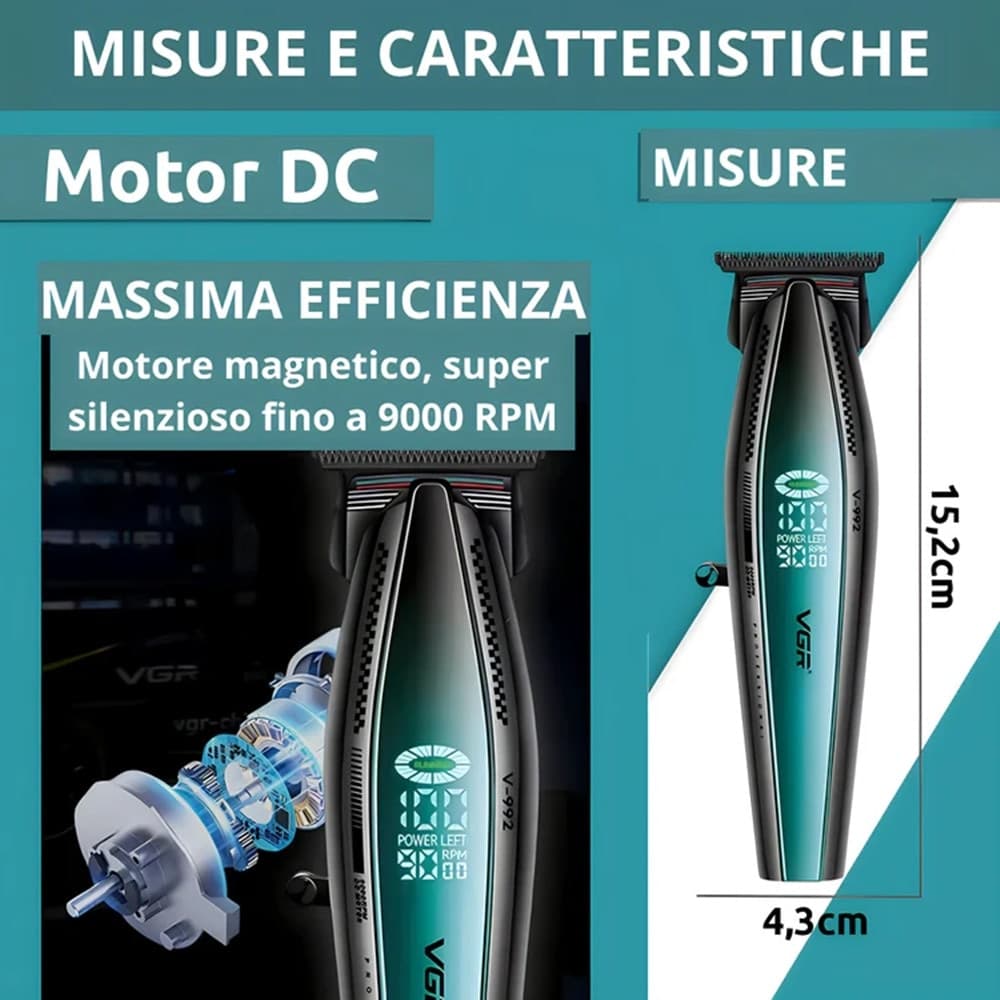 Trimmer Barber VGR V-992 T-Cut Rasoio Professionale Fade Contorni - 9