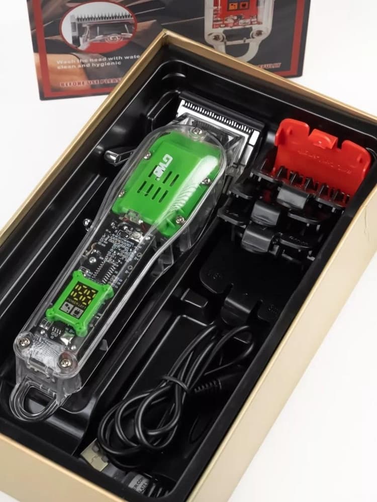 TAGLIACAPELLI ELETTRICO RICARICABILE USB PROFESSIONALE DISPLAY LED DESIGN TRASPARENTE GW-9972 - 3