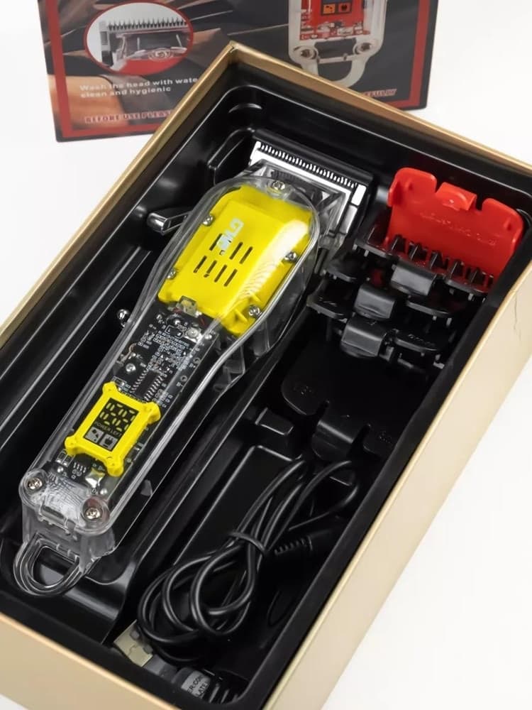 TAGLIACAPELLI ELETTRICO RICARICABILE USB PROFESSIONALE DISPLAY LED DESIGN TRASPARENTE GW-9972 - 6