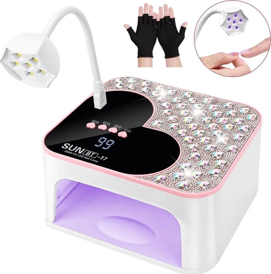 LAMPADA PER UNGHIE UV LED PORTATILE 288 W 45 LED DESIGN A CUORE CON BRILLANTI SUN BT-17 - 11