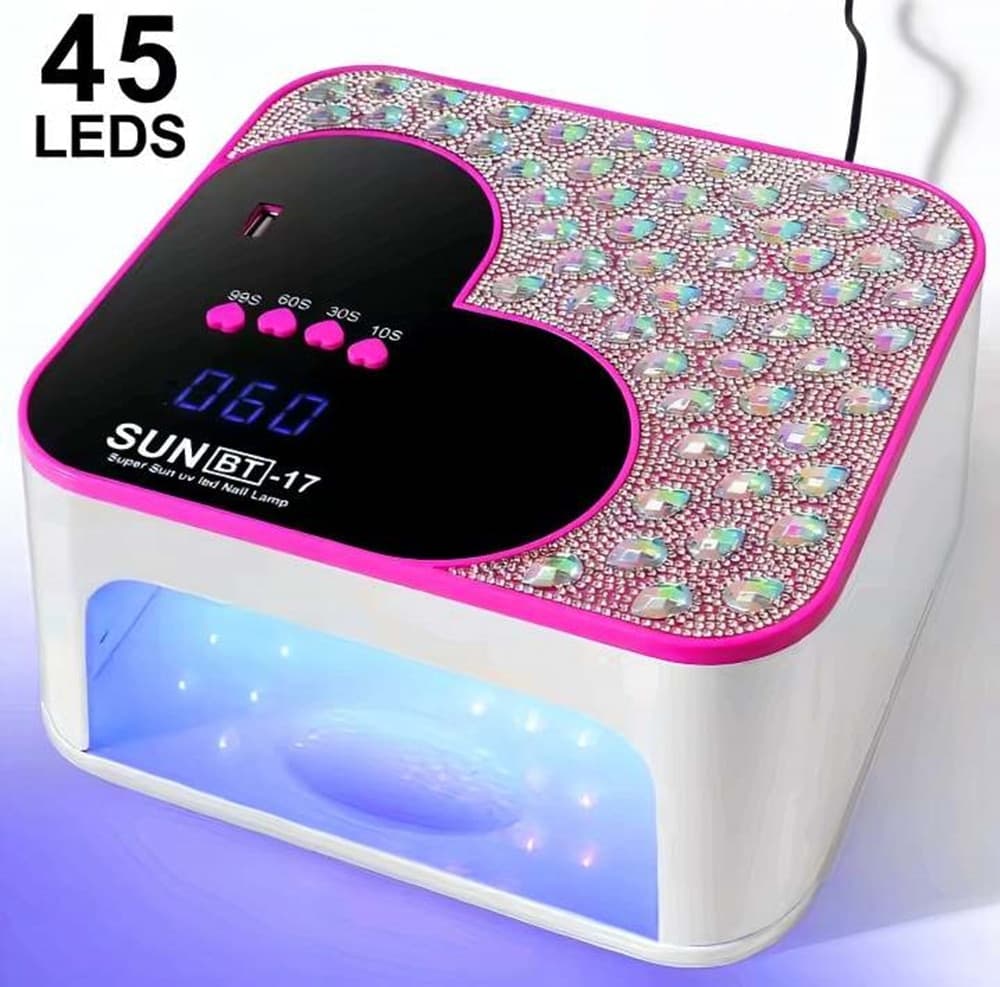 LAMPADA PER UNGHIE UV LED PORTATILE 288 W 45 LED DESIGN A CUORE CON BRILLANTI SUN BT-17 - 5