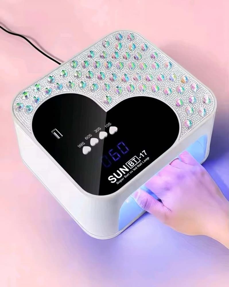 LAMPADA PER UNGHIE UV LED PORTATILE 288 W 45 LED DESIGN A CUORE CON BRILLANTI SUN BT-17 - 7