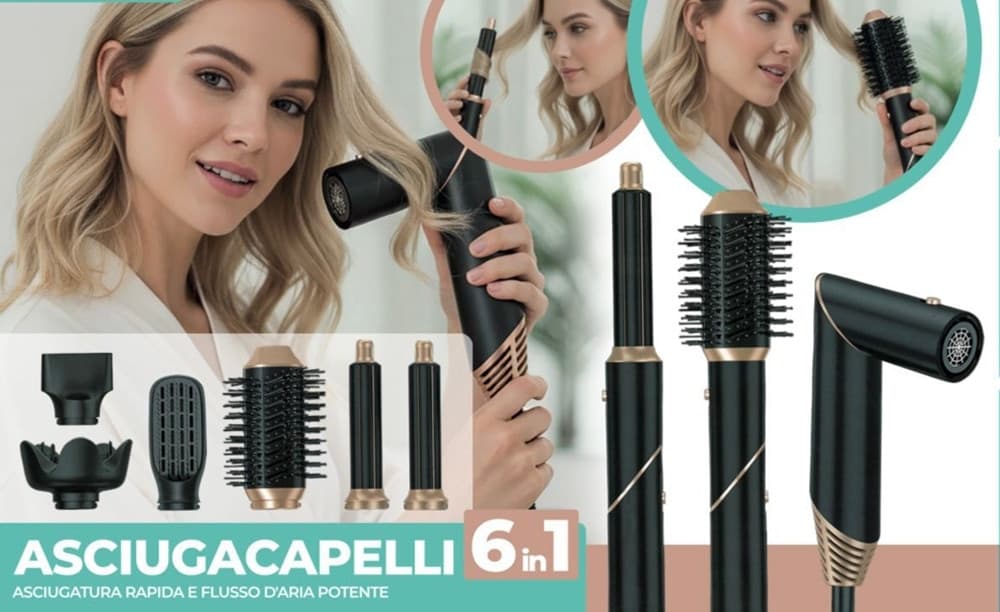 ASCIUGACAPELLI SPAZZOLA AD ARIA CALDA ARRICCIACAPELLI 6IN1 MULTIFUNZIONE STYLING DIFFUSORE - 5
