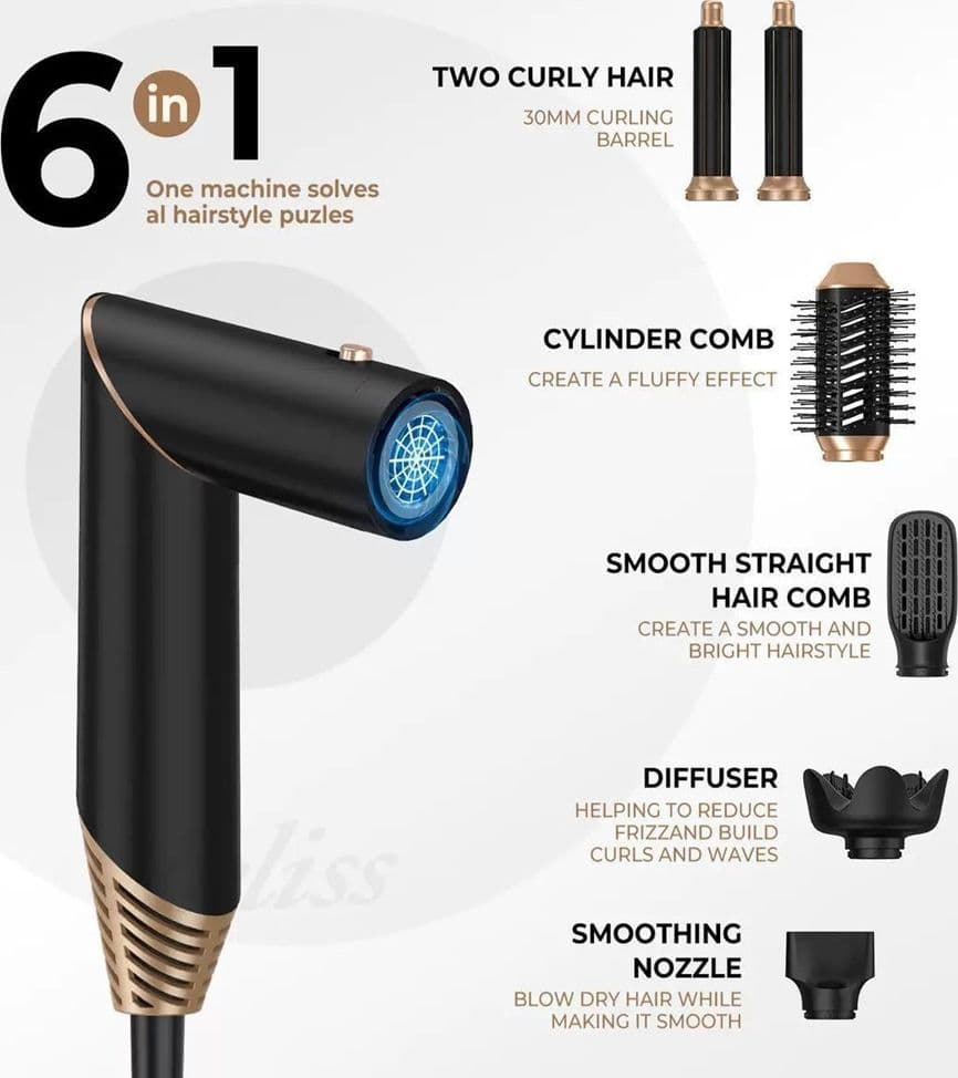 ASCIUGACAPELLI SPAZZOLA AD ARIA CALDA ARRICCIACAPELLI 6IN1 MULTIFUNZIONE STYLING DIFFUSORE - 7