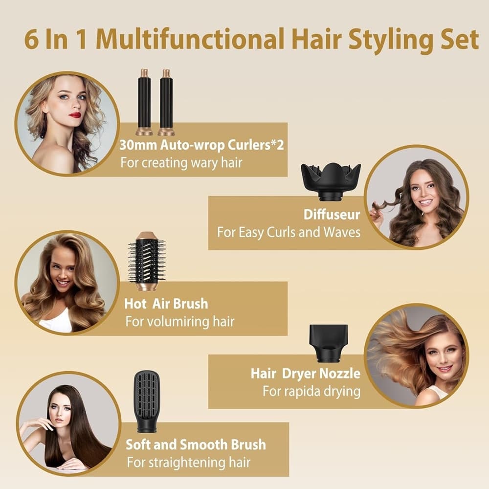 ASCIUGACAPELLI SPAZZOLA AD ARIA CALDA ARRICCIACAPELLI 6IN1 MULTIFUNZIONE STYLING DIFFUSORE - 9