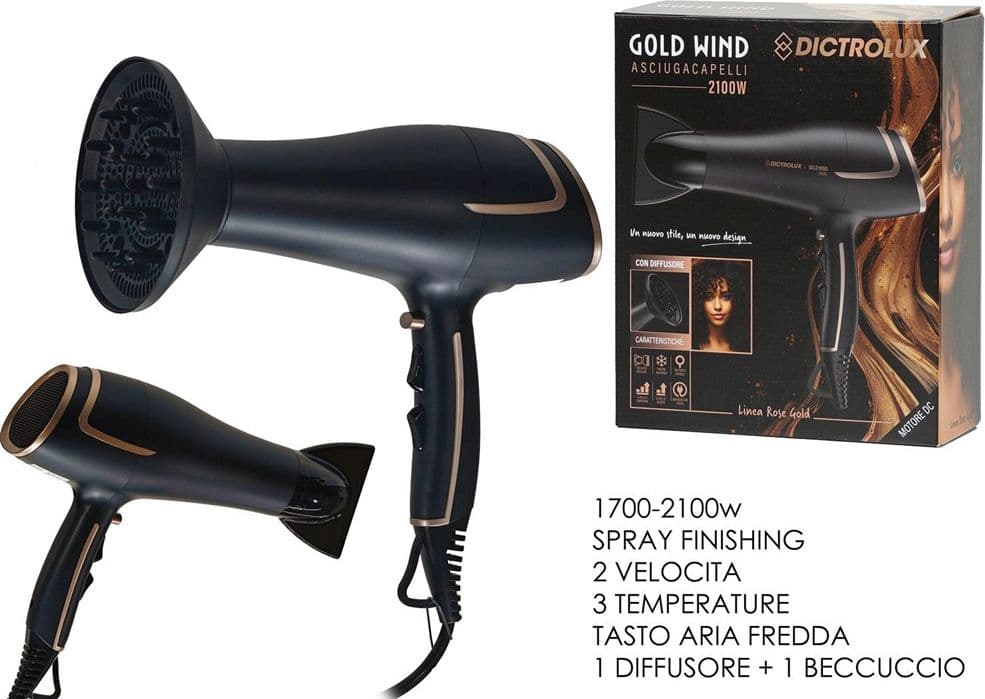 PHON ASCIUGACAPELLI 2100W MOTORE DC 2 VELOCITÀ 3 TEMPERATURE TASTO ARIA FREDDA DIFFUSORE - 2