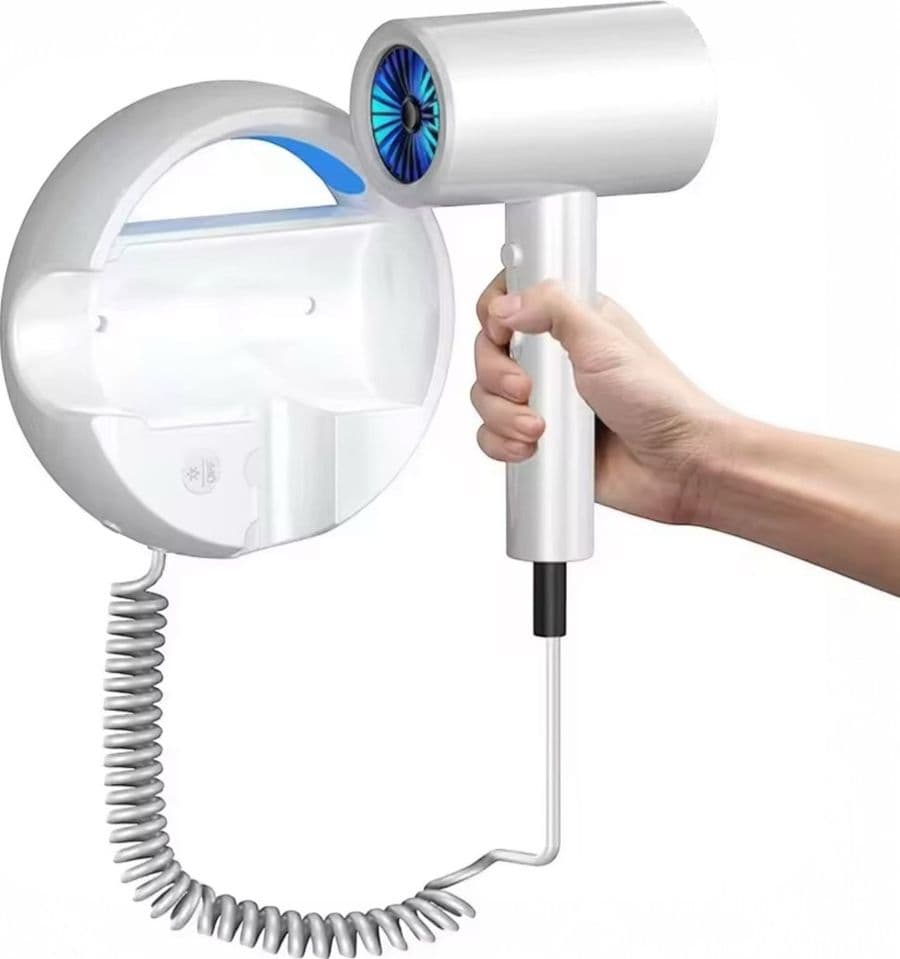 ASCIUGACAPELLI DA PARETE PER HOTEL CON IONI NEGATIVI LUCE LED BLU CALDO/FREDDO Q-F002 - 5