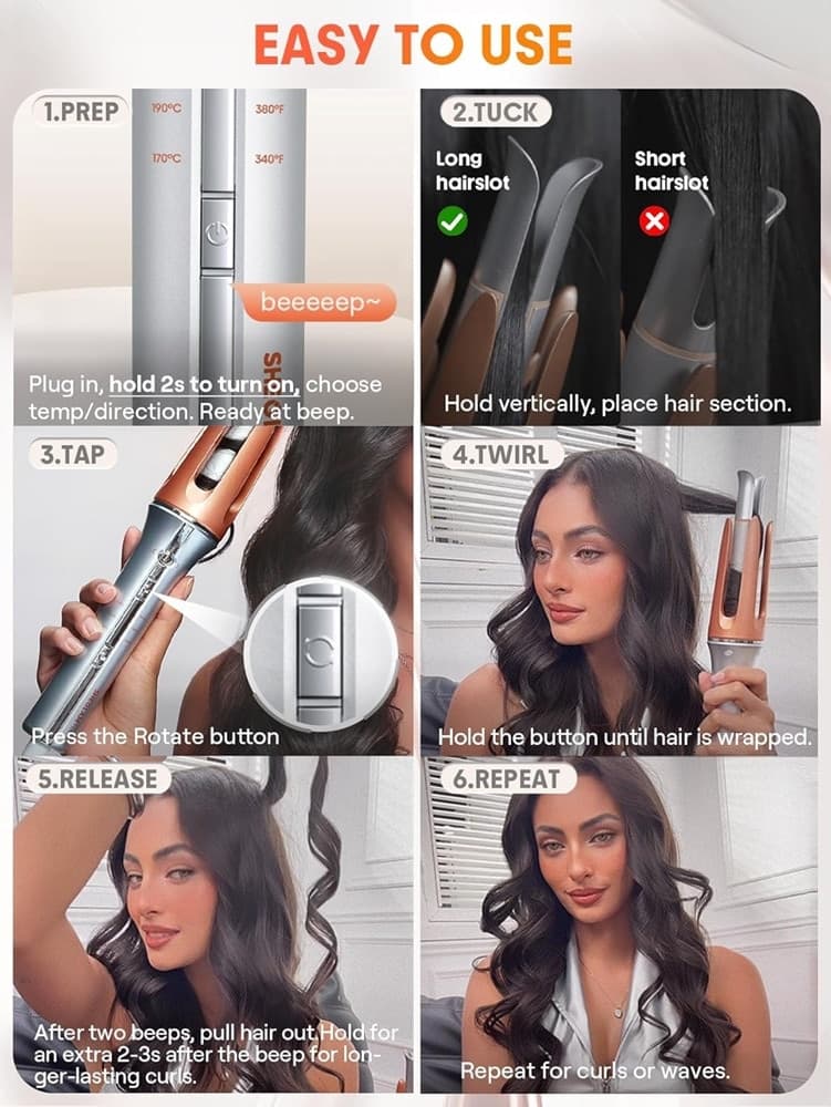 ARRICCIACAPELLI AUTOMATICO CON 3 TEMPERATURE ROTAZIONE ANTIGROVIGLIO PER STYLING CAPELLI - 9