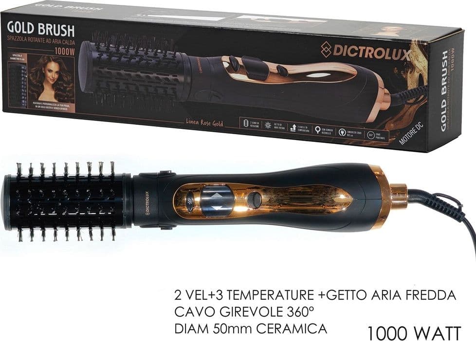 SPAZZOLA CAPELLI ROTANTE AD ARIA CALDA 1000 WATT IN CERAMICA 2 VELOCITÀ 3 TEMPERATURE - 2
