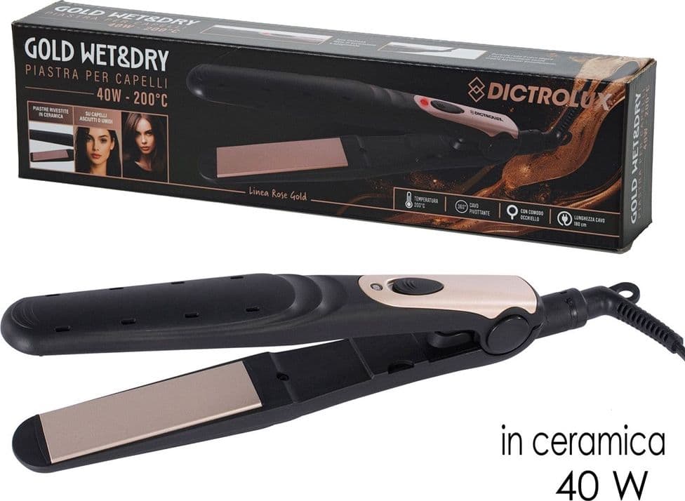 PIASTRA PER CAPELLI ASCIUTTI O UMIDI 40 WATT 200°C RIVESTIMENTO IN CERAMICA CON OCCHIELLO - 2