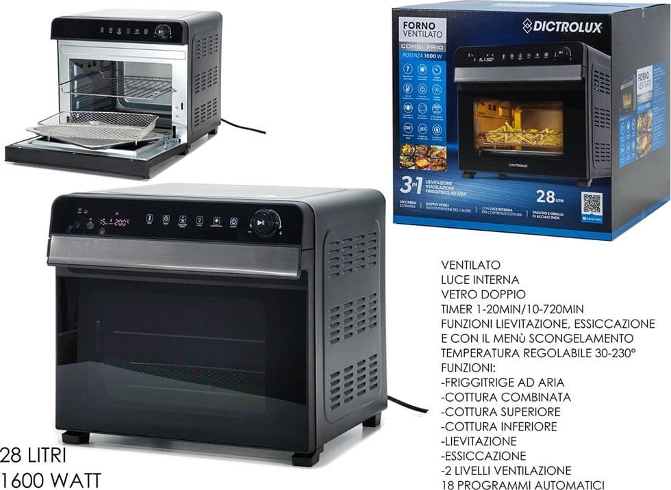 FORNO VENTILATO MULTIFUNZIONE 3IN1 FUNZIONI LIEVITAZIONE FRIGGITRICE AD ARIA 28LT 1600W - 2