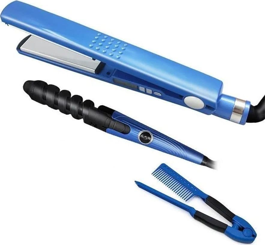 SET PIASTRA 3IN1 PER CAPELLI IN NANO TITANIO CERAMICA CON FERRO ARRICCIACAPELLI PETTINE - 14