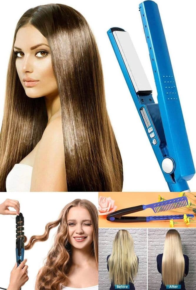 SET PIASTRA 3IN1 PER CAPELLI IN NANO TITANIO CERAMICA CON FERRO ARRICCIACAPELLI PETTINE - 3
