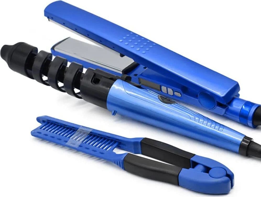 SET PIASTRA 3IN1 PER CAPELLI IN NANO TITANIO CERAMICA CON FERRO ARRICCIACAPELLI PETTINE - 4