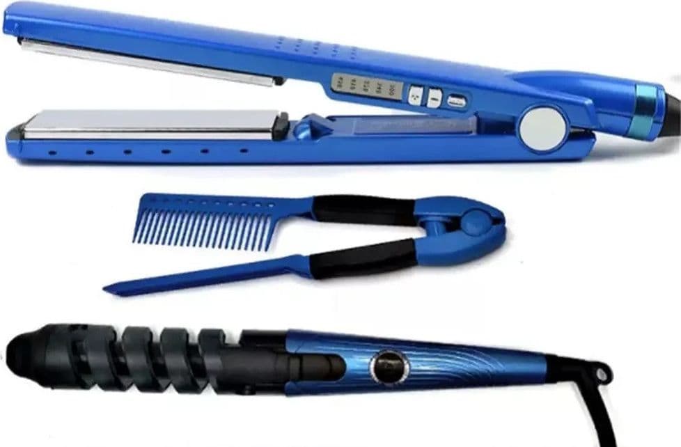 SET PIASTRA 3IN1 PER CAPELLI IN NANO TITANIO CERAMICA CON FERRO ARRICCIACAPELLI PETTINE - 8