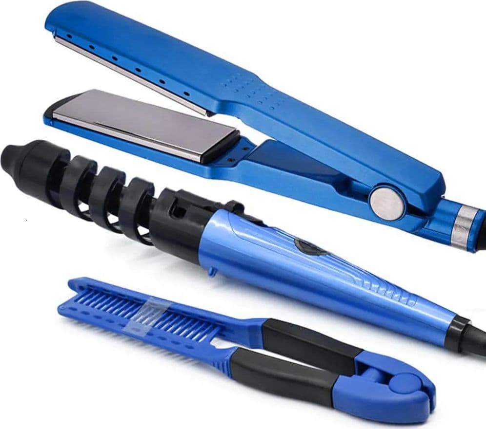 SET PIASTRA 3IN1 PER CAPELLI IN NANO TITANIO CERAMICA CON FERRO ARRICCIACAPELLI PETTINE - 9
