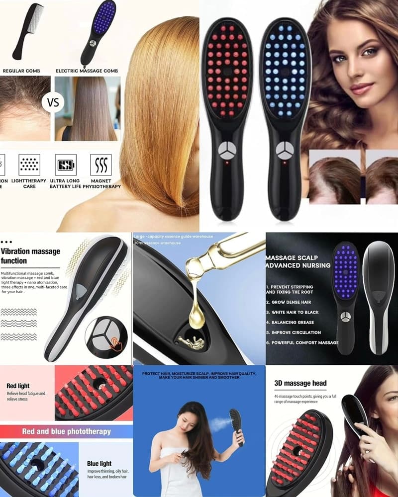 SPAZZOLA ELETTRICA VIBRANTE LED VAPORE MULTIFUNZIONALE PER CRESCITA CAPELLI MASSAGGIATORE - 2