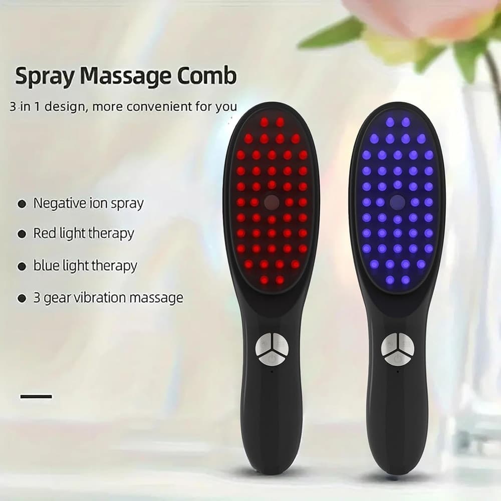 SPAZZOLA ELETTRICA VIBRANTE LED VAPORE MULTIFUNZIONALE PER CRESCITA CAPELLI MASSAGGIATORE - 4
