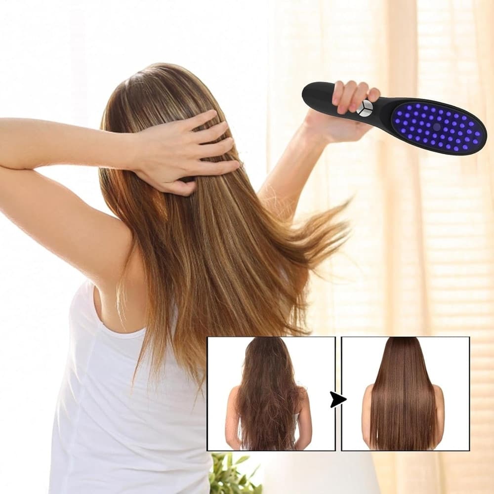 SPAZZOLA ELETTRICA VIBRANTE LED VAPORE MULTIFUNZIONALE PER CRESCITA CAPELLI MASSAGGIATORE - 9