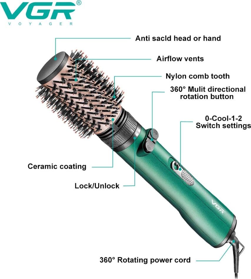 VGR V-498 Air Brush Professionale 1200W Spazzola Asciugacapelli Parrucchiere - 5