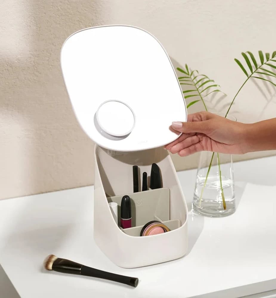 PORTA TRUCCHI CON SPECCHIO INGRANDITORE ORGANIZER CON DIVISORIO PER COSMETICI MAKE UP - 4