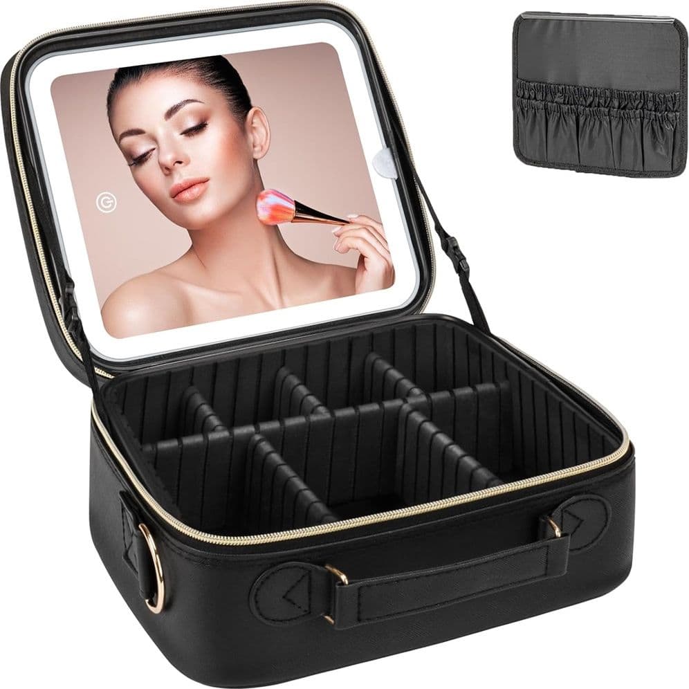 BEAUTY CASE SPECCHIO A LED RICARICABILE STACCABILE PORTA TRUCCHI ORGANIZZATORE DA VIAGGIO - 2