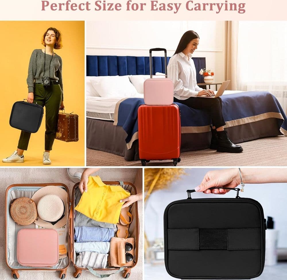 BEAUTY CASE SPECCHIO A LED RICARICABILE STACCABILE PORTA TRUCCHI ORGANIZZATORE DA VIAGGIO - 5