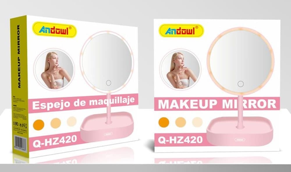 SPECCHIO ROTONDO PER TRUCCO DA TAVOLO CON ILLUMINAZIONE A 3 COLORI LED TOUCH Q-HZ420 - 2