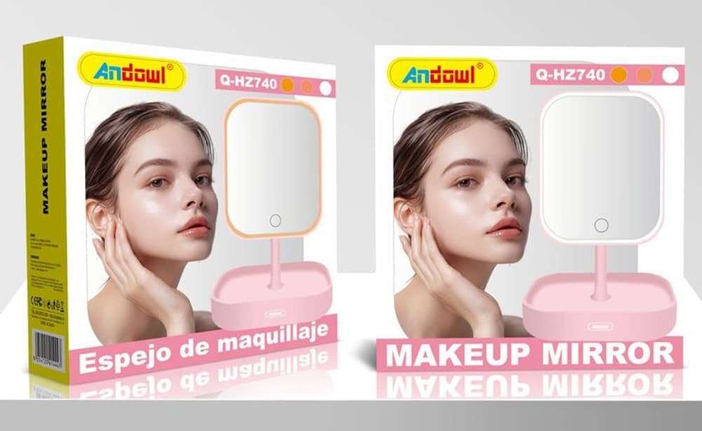 SPECCHIO PER TRUCCO RETTANGOLARE DA SCRIVANIA ILLUMINAZIONE A 3 COLORI LED TOUCH Q-HZ740 - 2
