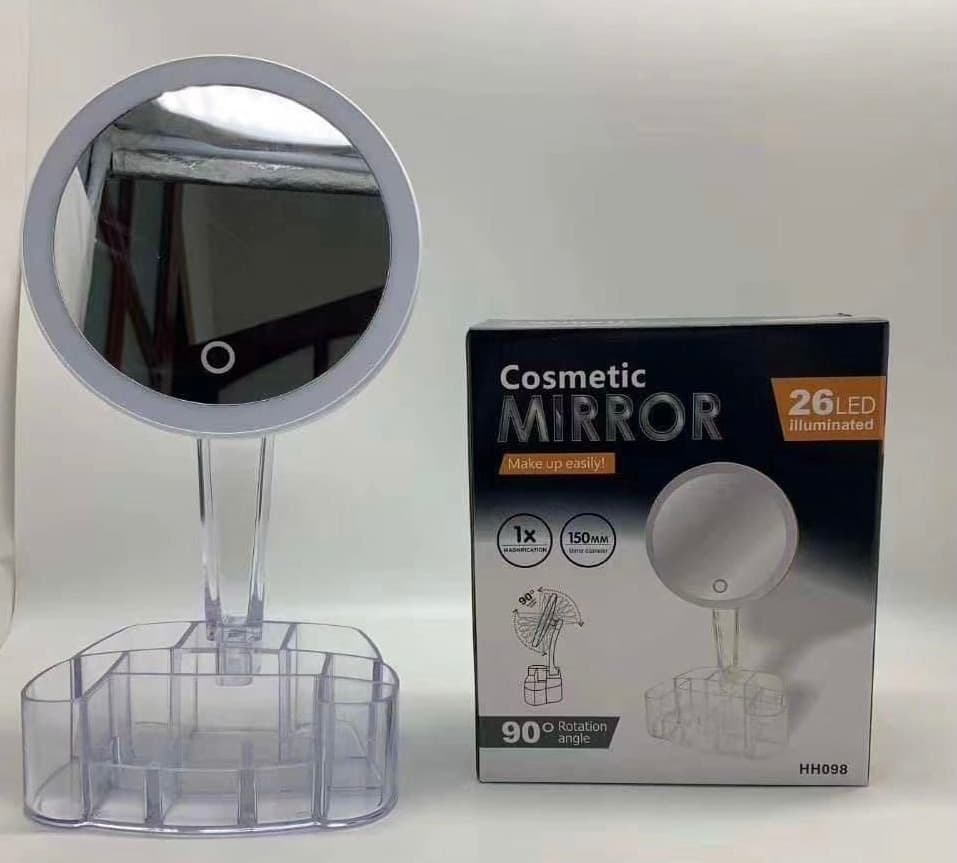 SPECCHIO TRUCCO DA TAVOLO CON LUCE 26 LED PORTA ACCESSORI TRASPARENTE INGRANDIMENTO 1X - 2