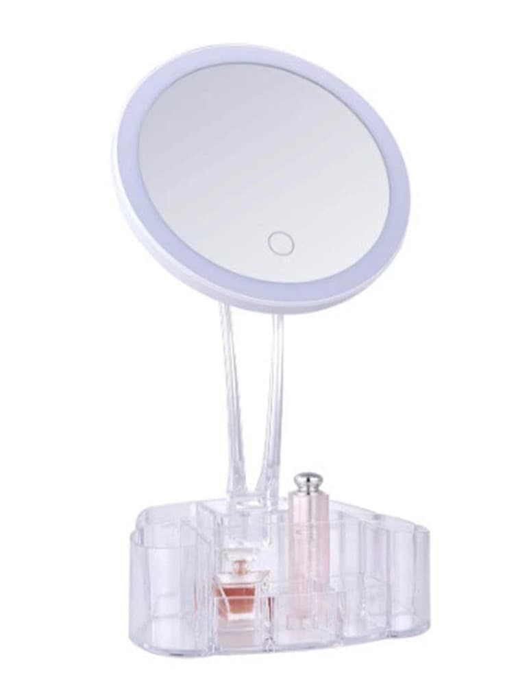 SPECCHIO TRUCCO DA TAVOLO CON LUCE 26 LED PORTA ACCESSORI TRASPARENTE INGRANDIMENTO 1X - 12