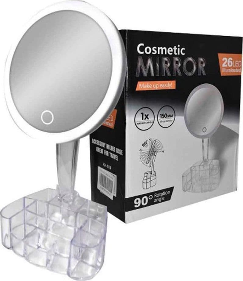 SPECCHIO TRUCCO DA TAVOLO CON LUCE 26 LED PORTA ACCESSORI TRASPARENTE INGRANDIMENTO 1X - 14