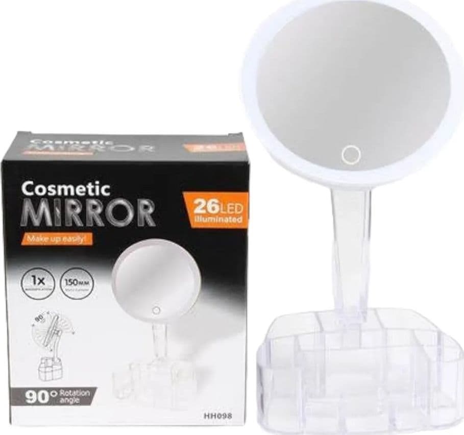 SPECCHIO TRUCCO DA TAVOLO CON LUCE 26 LED PORTA ACCESSORI TRASPARENTE INGRANDIMENTO 1X - 16