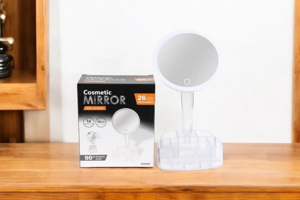 SPECCHIO TRUCCO DA TAVOLO CON LUCE 26 LED PORTA ACCESSORI TRASPARENTE INGRANDIMENTO 1X - 18