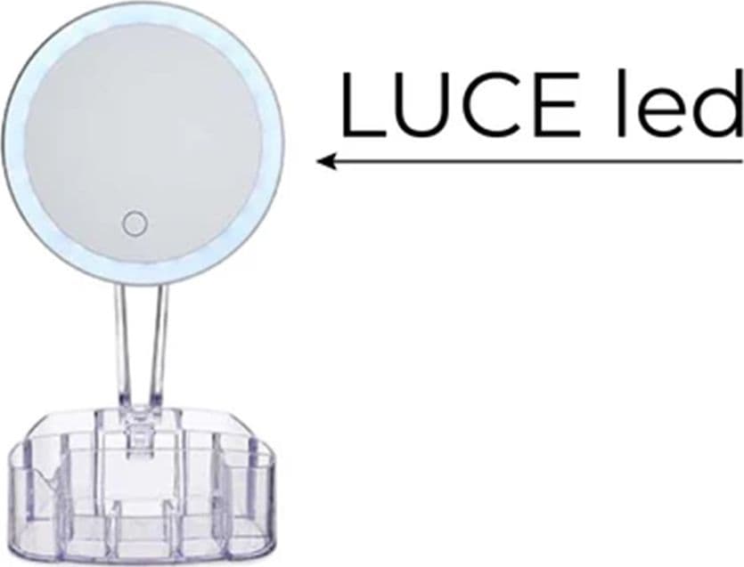 SPECCHIO TRUCCO DA TAVOLO CON LUCE 26 LED PORTA ACCESSORI TRASPARENTE INGRANDIMENTO 1X - 6