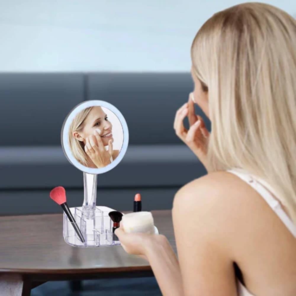 SPECCHIO TRUCCO DA TAVOLO CON LUCE 26 LED PORTA ACCESSORI TRASPARENTE INGRANDIMENTO 1X - 7