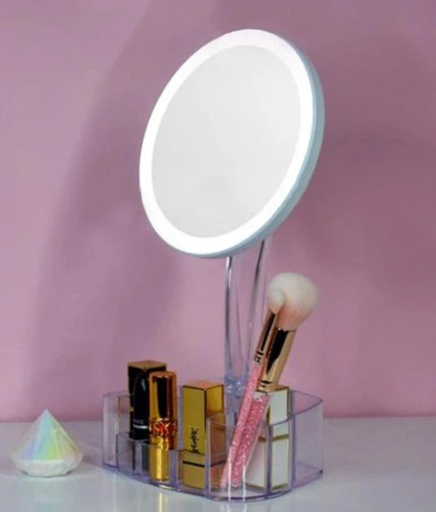 SPECCHIO TRUCCO DA TAVOLO CON LUCE 26 LED PORTA ACCESSORI TRASPARENTE INGRANDIMENTO 1X - 8