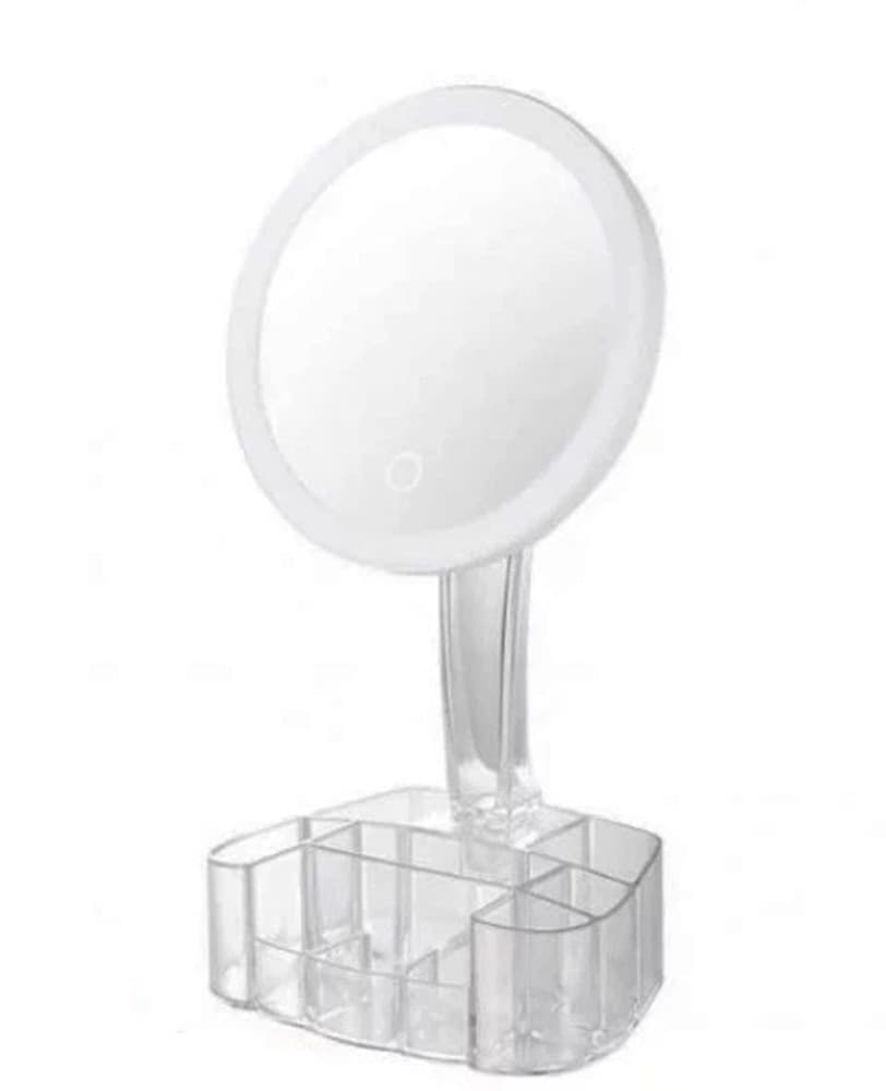 SPECCHIO TRUCCO DA TAVOLO CON LUCE 26 LED PORTA ACCESSORI TRASPARENTE INGRANDIMENTO 1X - 10