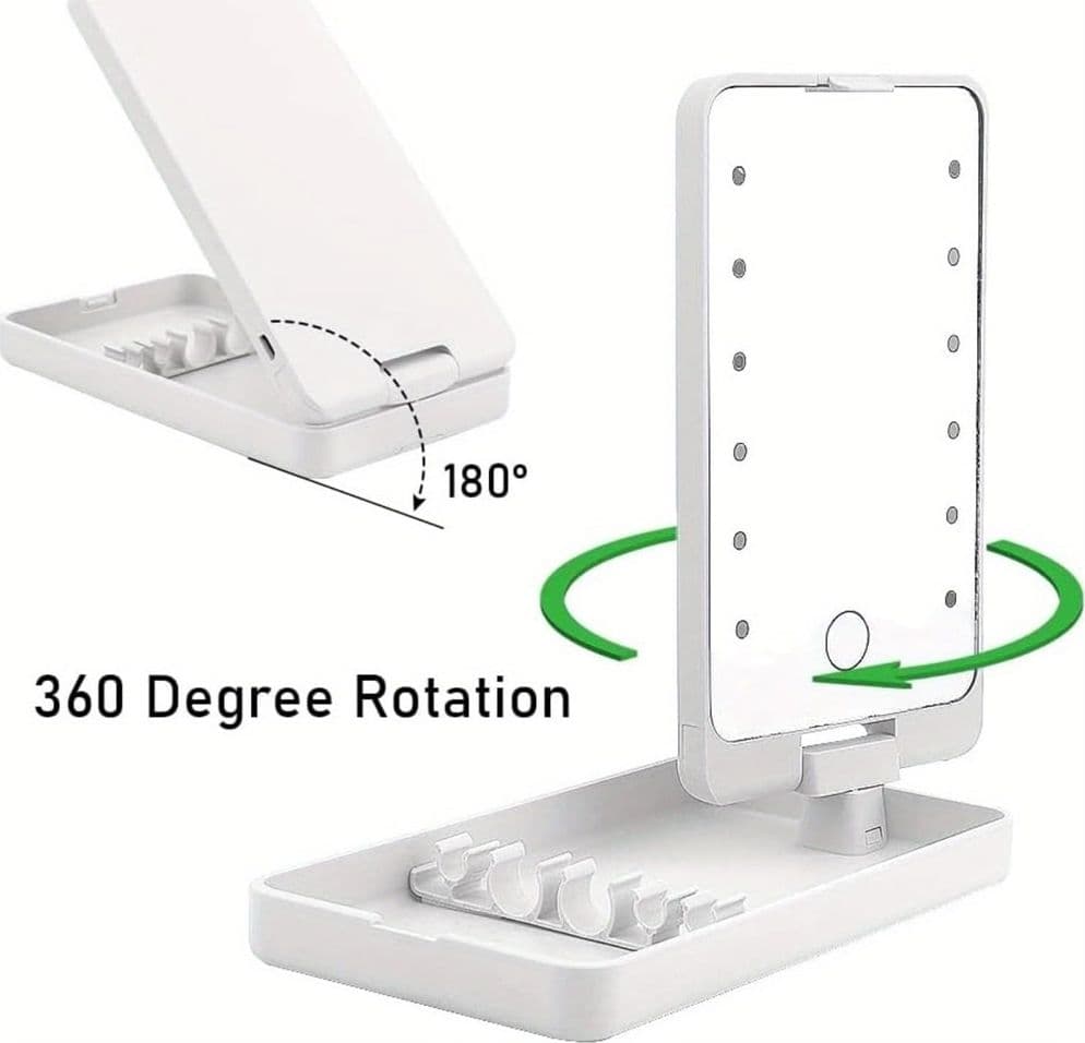 SPECCHIO PER TRUCCO PORTATILE CON SET PENNELLI ROTAZIONE 360° LUCI LED RICARICABILE TOUCH - 11