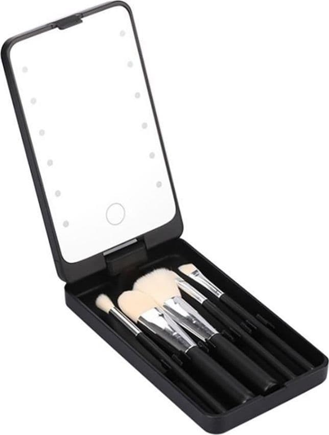 SPECCHIO PER TRUCCO PORTATILE CON SET PENNELLI ROTAZIONE 360° LUCI LED RICARICABILE TOUCH - 14