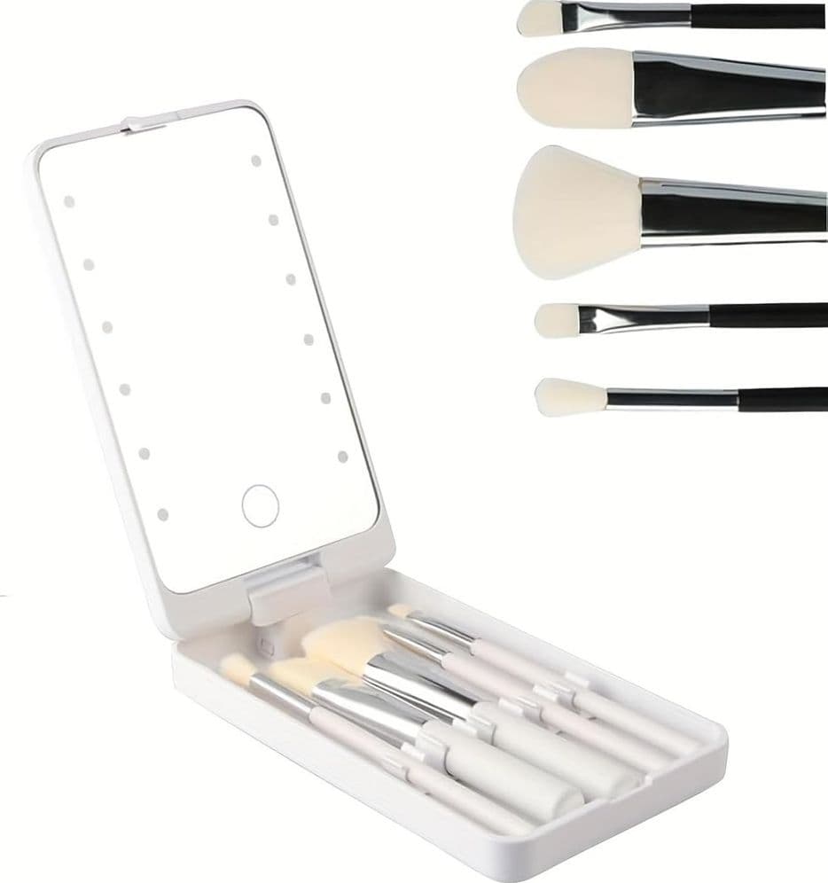 SPECCHIO PER TRUCCO PORTATILE CON SET PENNELLI ROTAZIONE 360° LUCI LED RICARICABILE TOUCH - 7