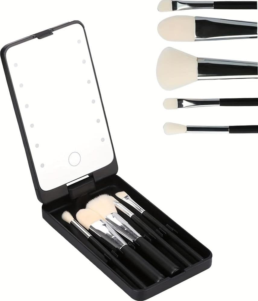 SPECCHIO PER TRUCCO PORTATILE CON SET PENNELLI ROTAZIONE 360° LUCI LED RICARICABILE TOUCH - 10