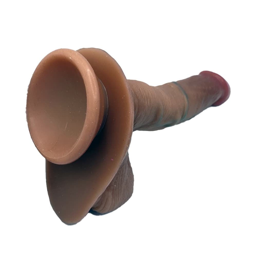 Dildo Realistico 18 cm con Ventosa Pelle Morbida Venature Naturali e Testicoli - 9