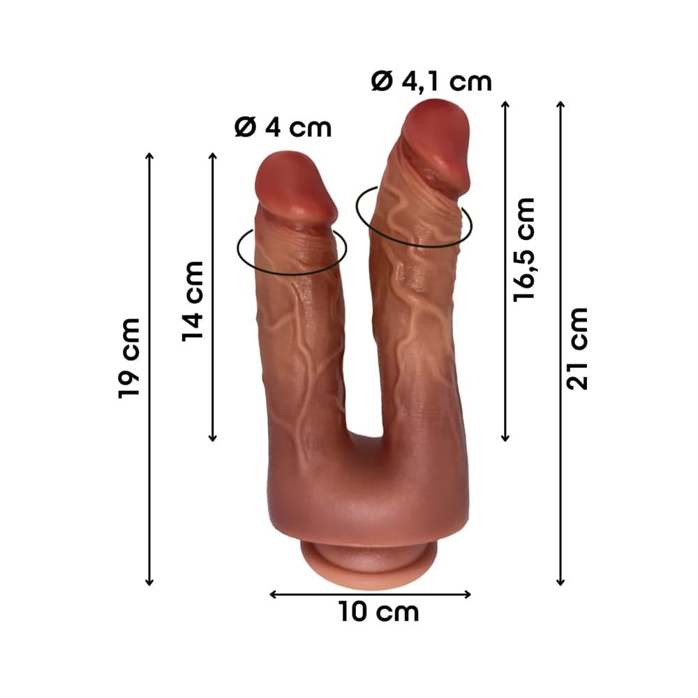 Dildo Doppio Realistico con Ventosa in silicone per Doppia Penetrazione Strap-On - 5